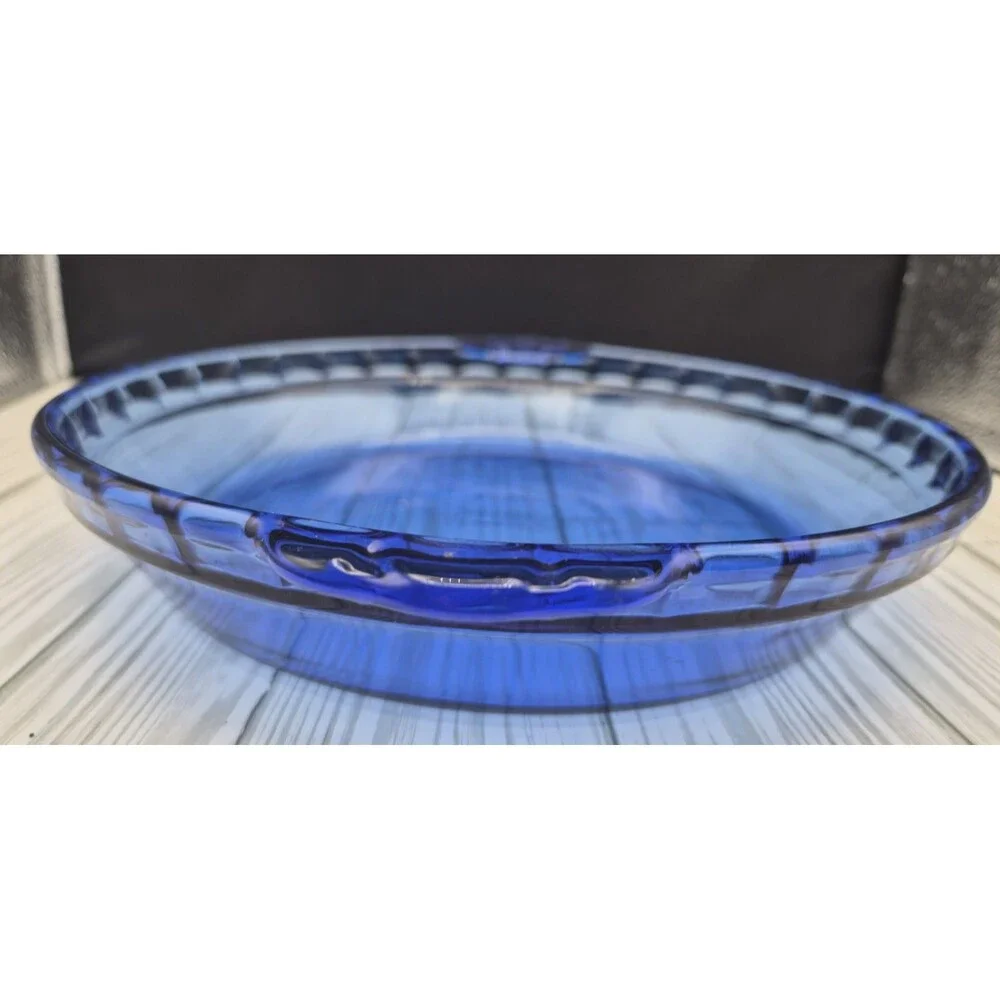 Vintage Pyrex Cobalt Blue Glass Fluted Pie Plate Pan Dish #229 9.5” Handles Vtg